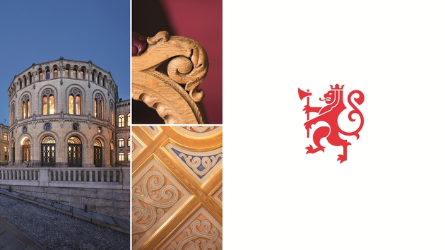 Montasje av bilder - stortinget og detaljer fra løven